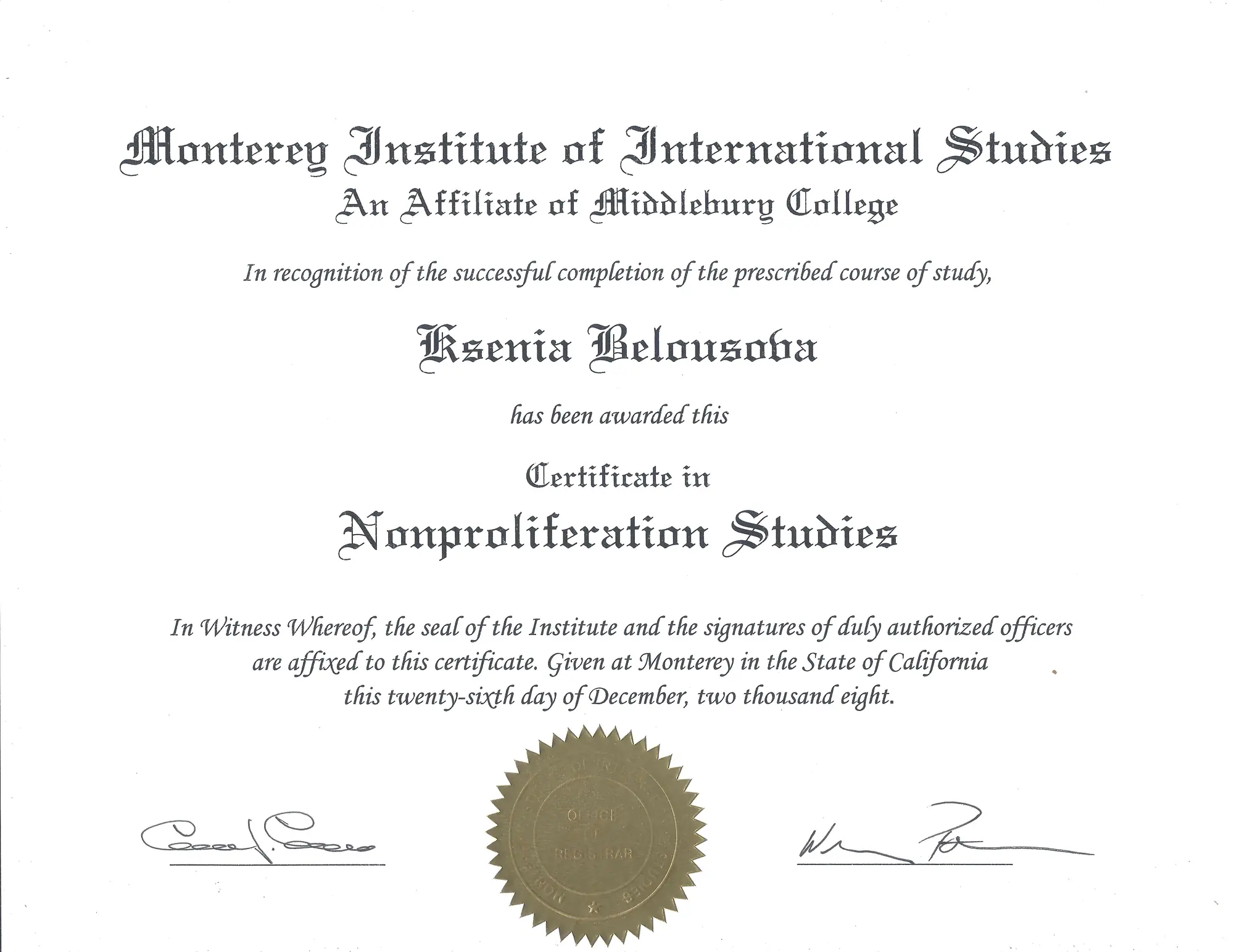 Certificate 1