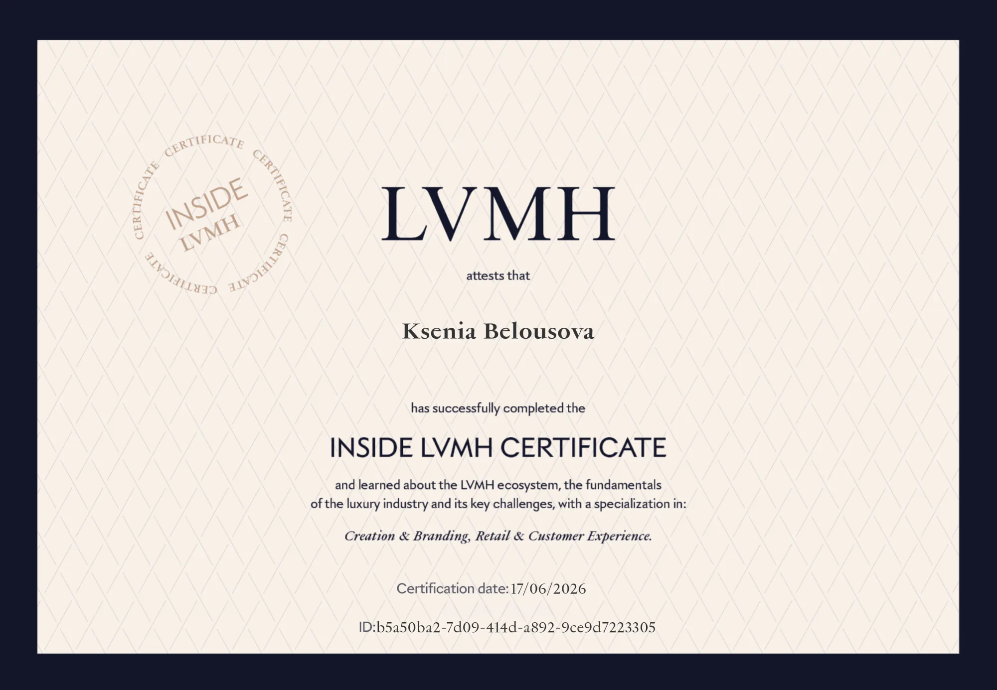 LVMH certificate